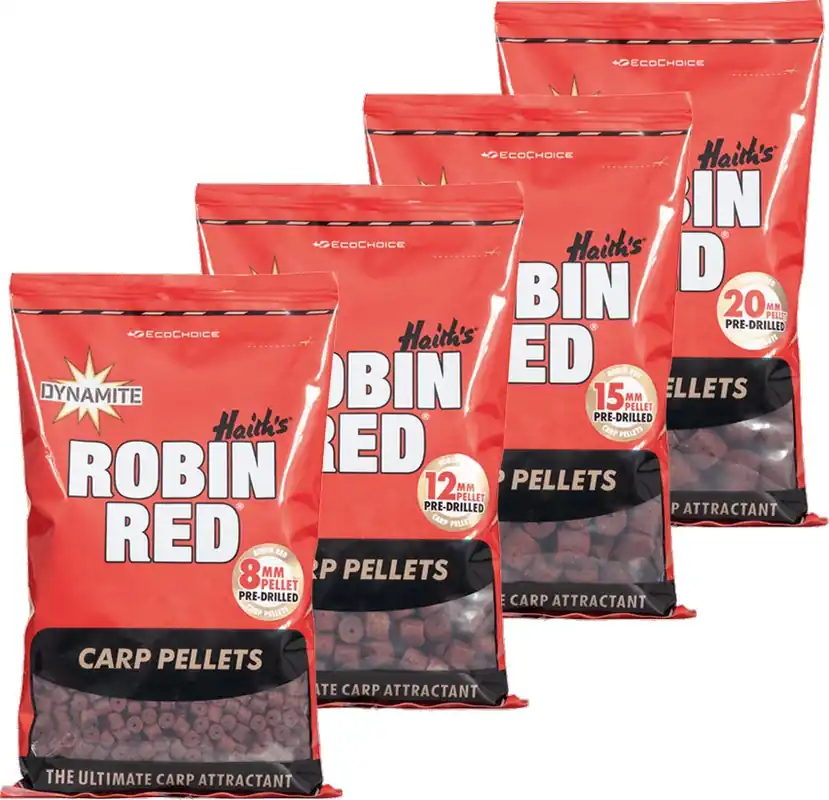 Pelety Dynamite Baits Robin Red Carp Předvrtané 900gr Průměr-8mm - Doprodej